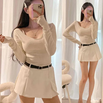 Slim Fit U-Neck Delicate Sleeve Long Sleeve T-shirt