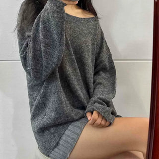 Boat Neck Loose Fit Angora Alpaca Knit