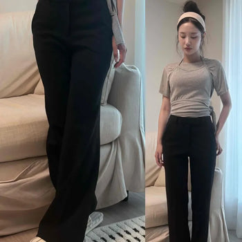 Stretchy Spandex Back Elastic High-Waisted Semi-Bootcut Slacks