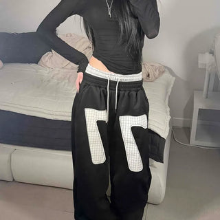Low-rise Sagging Oversized Training Long Pants with Embroidered Pocket Drawstring Hem