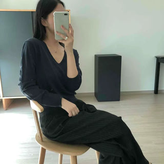 V-neck Button Cinched Waist Loose Fit Knit