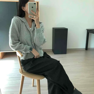 Boucle Collar Loose Fit Button Cardigan