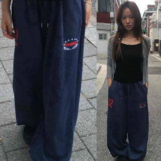 Training Lettering Graphic Elastic Waist Wide Long Pants