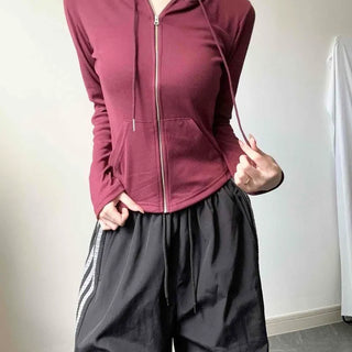 Cotton Blend Cinched Fit Slim Fit Long Sleeve Zip-Up Hoodie