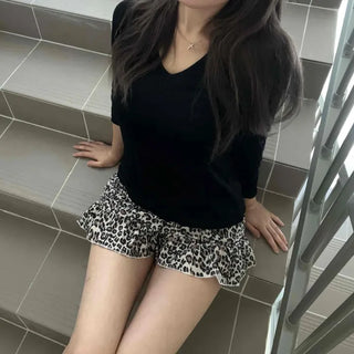 Leopard Shirred Tiered Low-Rise Mini Skirt
