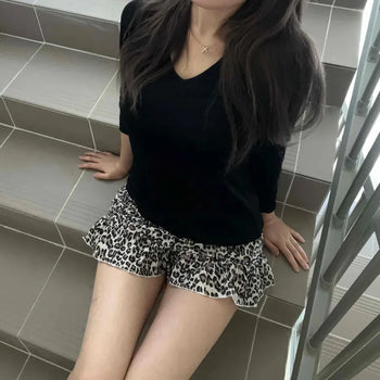 Leopard Shirred Tiered Low-Rise Mini Skirt