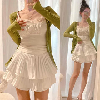 High-waisted 2-Tier Pleated Skort Mini Skirt