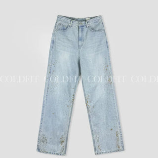 Painted wide denim pants