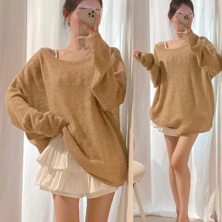 Alpaca Wool Boat Neck Loose Fit Knit
