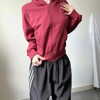 Two-way Open Semi-Crop Basic Fit Zip-up Hoodie