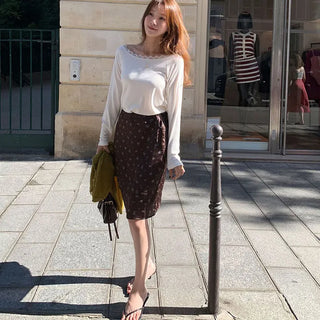 Deep Mocha Vintage Flower Skirt