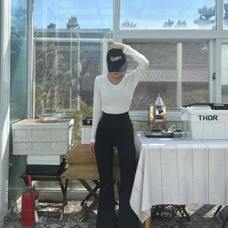 High-Waisted Hip-Fit Hourglass Line Slim Zipper Bootcut Slacks