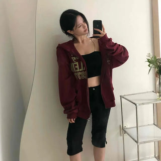 Oversized Half-length Lettering Logo Cotton Zip-up Hoodie
