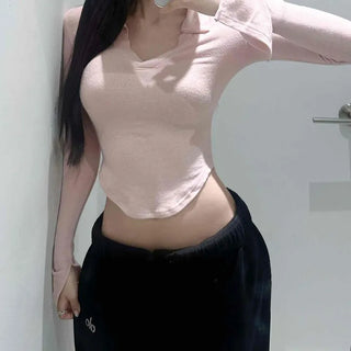 Wool Slim Fit Rolled Sleeve Long Sleeve T-shirt with Sleeve Slit and Back-of-Hand Covering Inner Tee