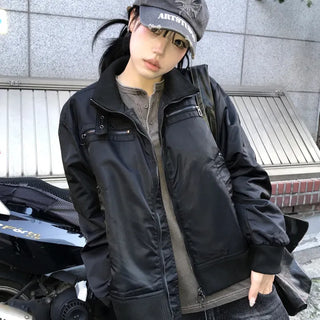 Unisex Loose High-Neck Buckle Blouson Jacket