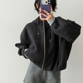 Oversized wool-touch hooded zip-up jumper