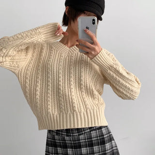 Cable V-neck Crop Knit
