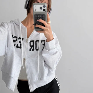 Forest Lettering Crop Zip-Up Hoodie