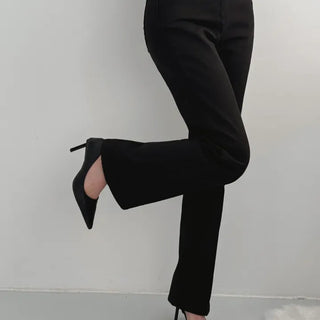 Fit-correcting high-waisted semi-bootcut black pants