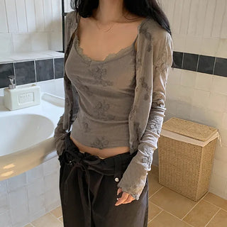 Louis Flower Sleeveless Cardigan Set
