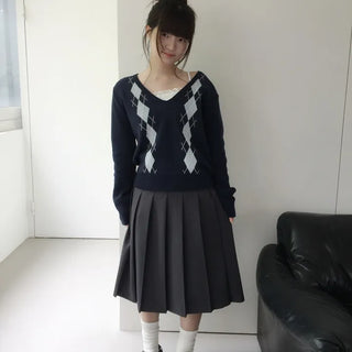 Kido Argyle Deep V-Neck Knit