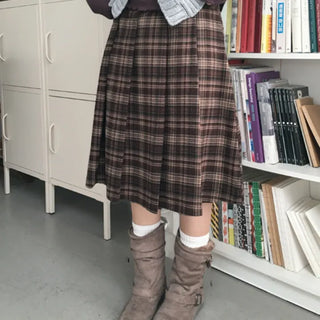 Shino check midi skirt