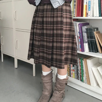 Shino check midi skirt