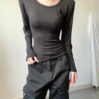Arm Cover Non-See-through Knit Slim Fit Waistline Long Sleeve T-shirt
