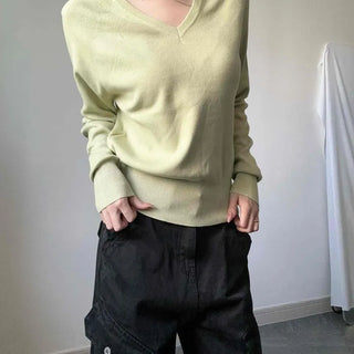 Wool Soft Button V-Neck Loose Fit Knit