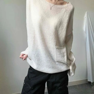 Angora Alpaca Boat Neck Loose Fit Layered Knit