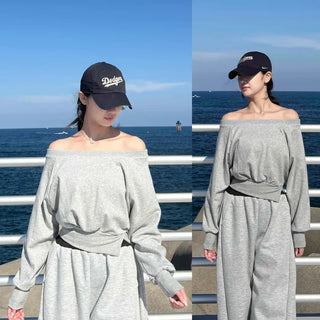 Off-shoulder Asymmetrical Cut Cotton Crop Sweatshirt