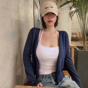V-Neck Button Crop Knit Cardigan