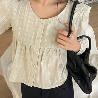 Artine Punching Shirring Lace Blouse