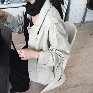 Bucks Washed Oversized Loose Fit Boxy Fit Half High-Neck Cotton Field Jacket
