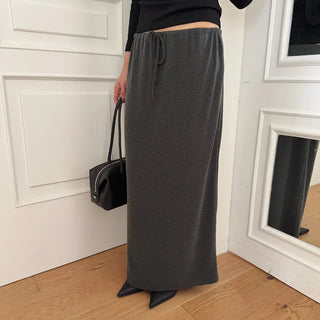 Plan String H-Line Low-Rise Peach Fleece-lined Maxi Long Skirt Work Look