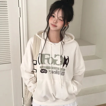 Dot Lettering Print Avant-garde Boxy Loose Fit Hoodie