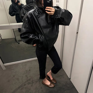 Sain High-Neck Leather Bomber Jacket