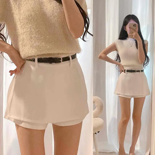 Wrap High-Waisted Skort Belt Set Mini Skirt with Built-in Shorts
