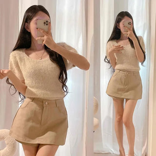 Angora Feather Round Neck Slim Fit Crop Knit