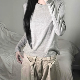 Cotton Round Neck Simple Long Sleeve T-shirt