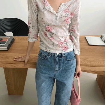 Nude Flower Button Tee
