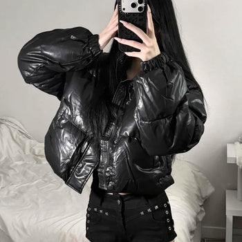 Short Oversized Voluminous Quilted Glossy Padded Jacket