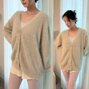 V-Neck Wool Cashmere Oversized Cardigan