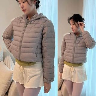 Diamond Quilted Hooded Lightweight Loose Fit Short Padded Jacket