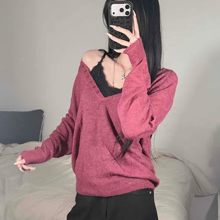 Angora Mohair Wool V-Neck Button Loose Fit Long Sleeve Knit