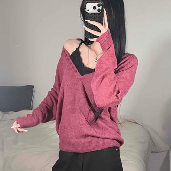 Angora Mohair Wool V-Neck Button Loose Fit Long Sleeve Knit