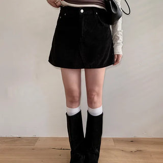 Cinnamon corduroy mini skirt corduroy shorts A-line skirt skorts autumn skirt autumn