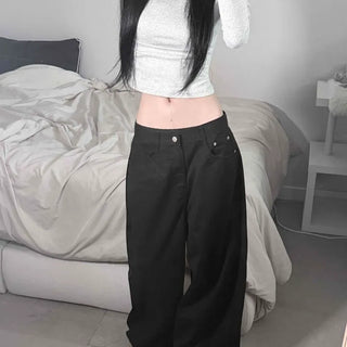 Mega Wide Low Waist Black Pocket Jeans