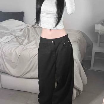 Mega Wide Low Waist Black Pocket Jeans