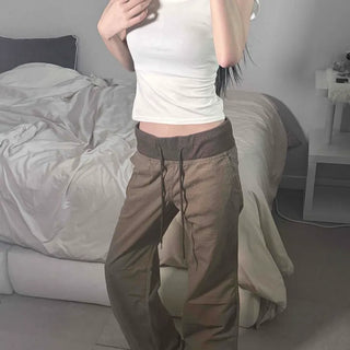 Cotton Elastic Band Studded Pocket Sagging Bootcut Long Pants